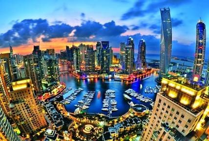 Artistic image of Dubai towering buildings